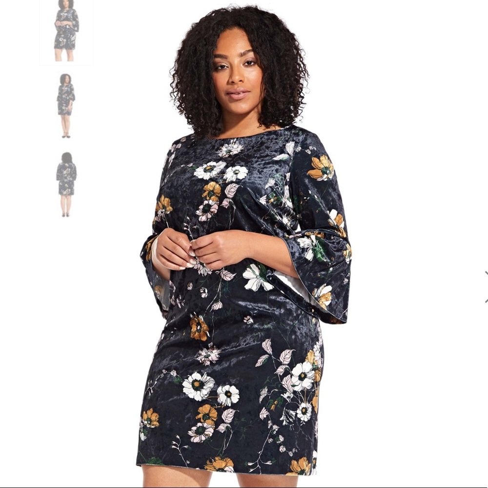 Adrianna Papell Velour Floral Print Dress.